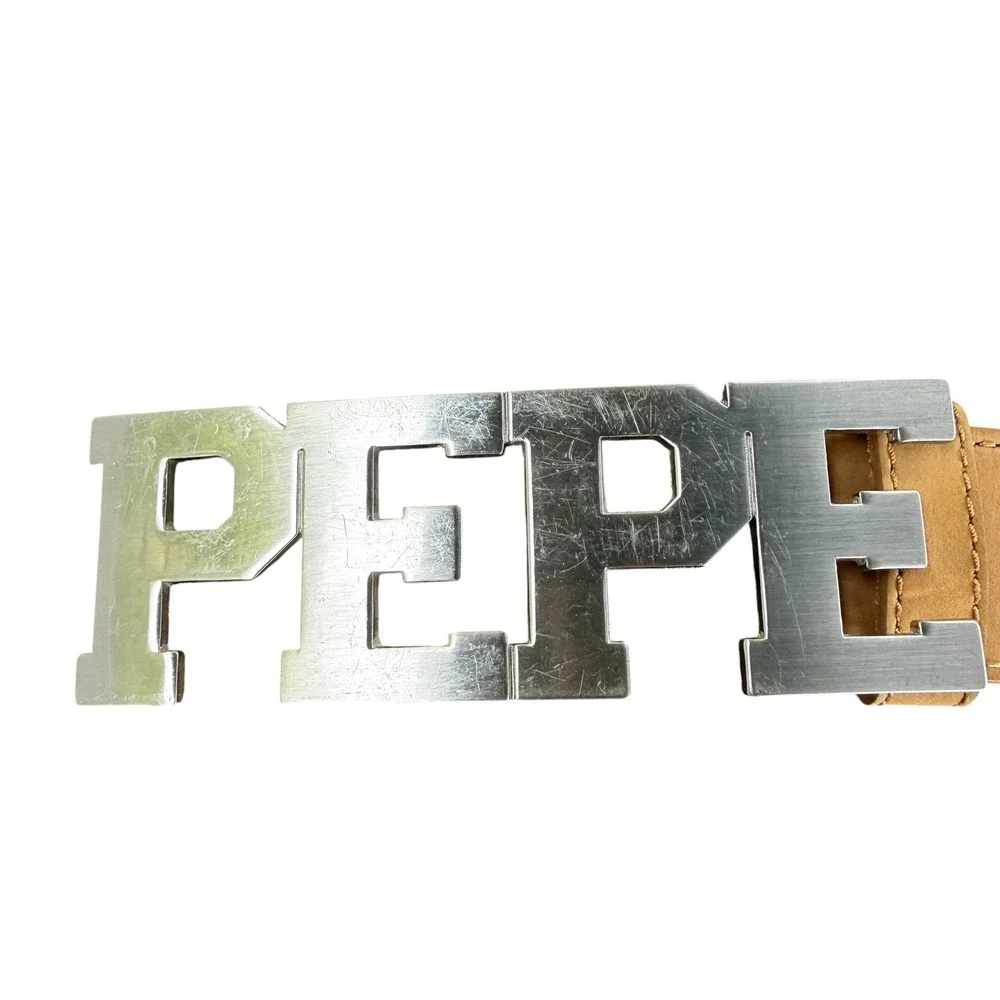 Pepe‎ Jeans London Tan Italian Leather Belt Large PEPE Buckle P3001 Mens 36